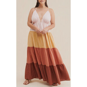 Anthropologie The Raya Colorblock Maxi Dress S Pink Rust Brown Sleeveless V-Neck